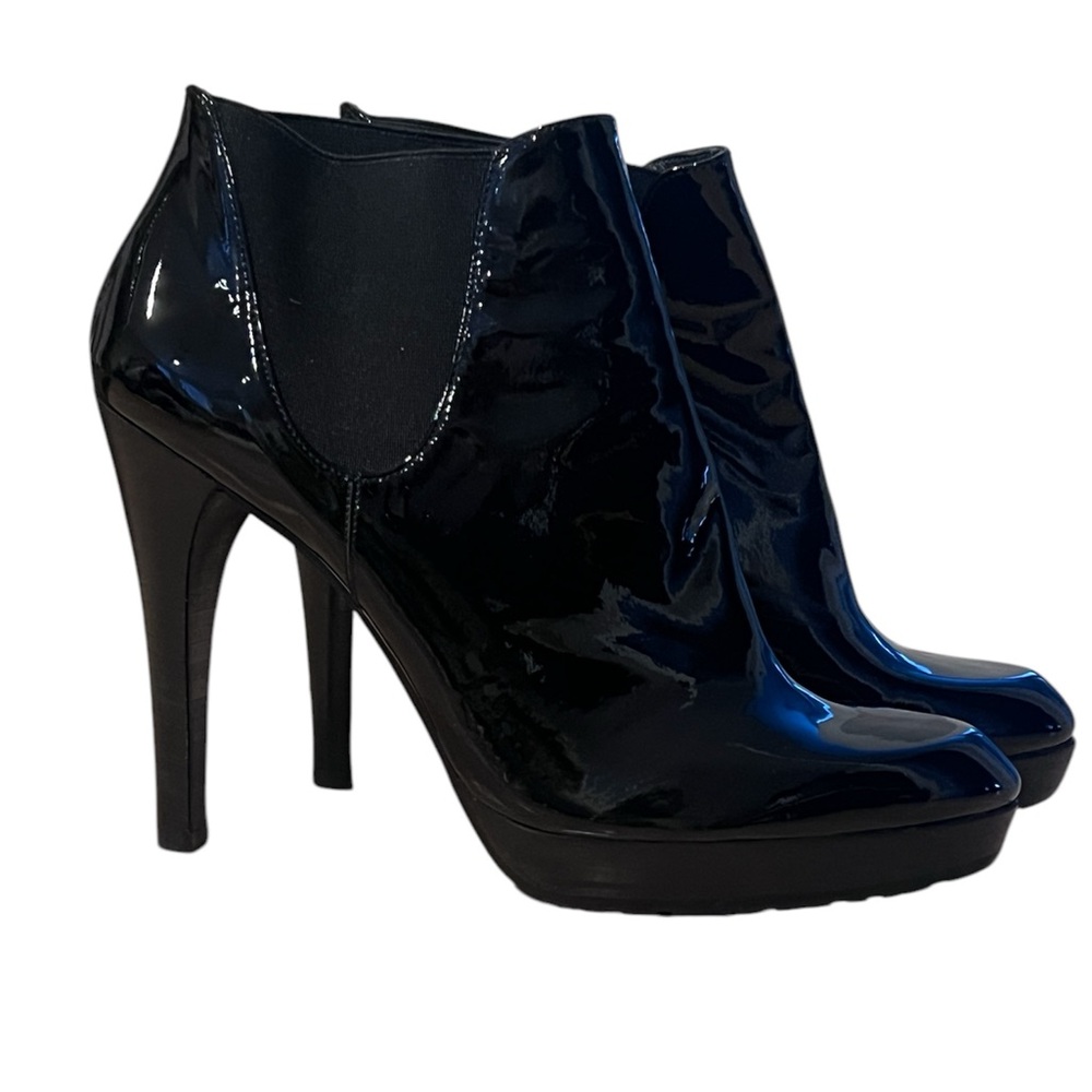 Stuart Weitzman Black Patent Leather Whoop Ankle Boots high heel size 9 Women’s